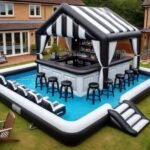 Family Party Backyard Inflatable Pool Bar Water Floating Bar Tent House Combo Swimming Pool Blow up Water Pool Bars For Outdoor yijia